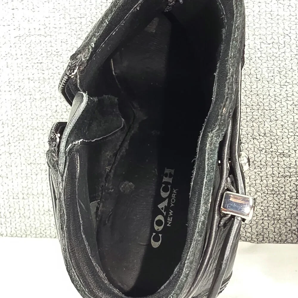 COACH HEWES BLACK LEATHER ANKLE BOOT SIDE ZIP WOOD HEEL WOMEN'S SIZE 5B A6841